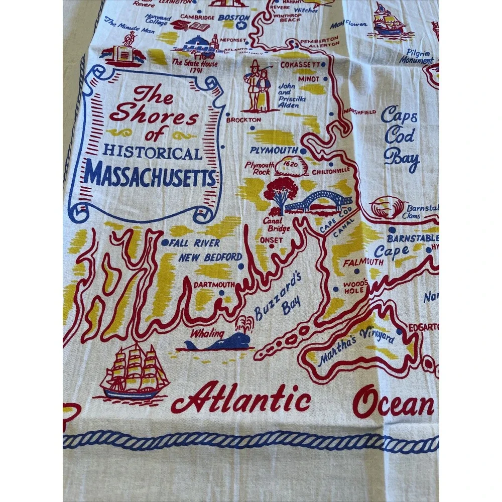 Red & White Kitchen Co Flour Sack Kitchen Towel Retro Massachusetts Shores Coast